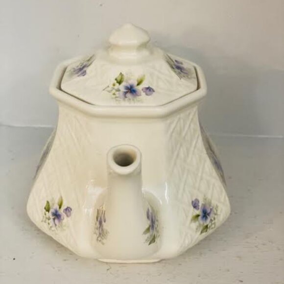 Vintage Sadler Windsor Pansy Tea Pot Lattice Trellis Embossed Floral Basketweave - Picture 4 of 9